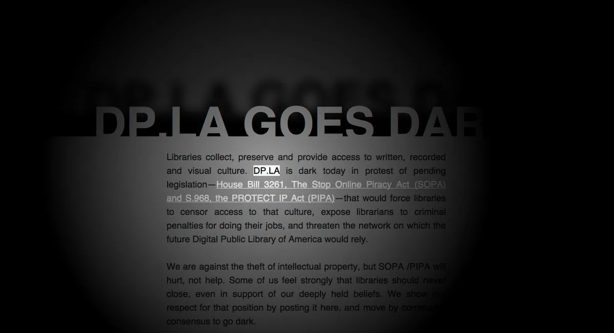 SOPA - Digital Public Library of America blackout